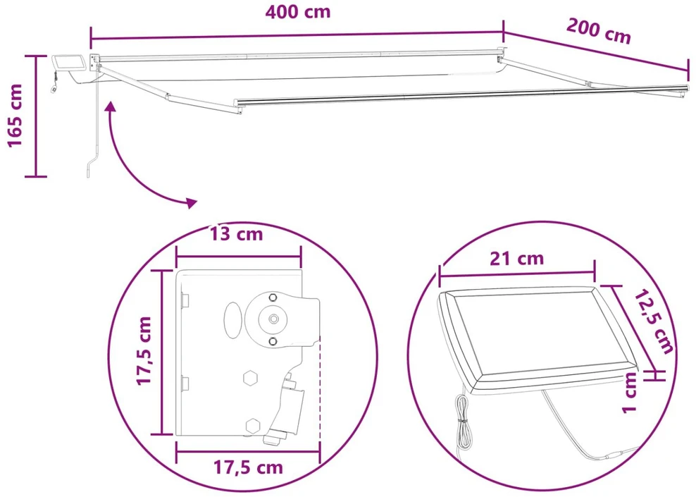 Rankinė ištraukiama markizė su LED Taupe