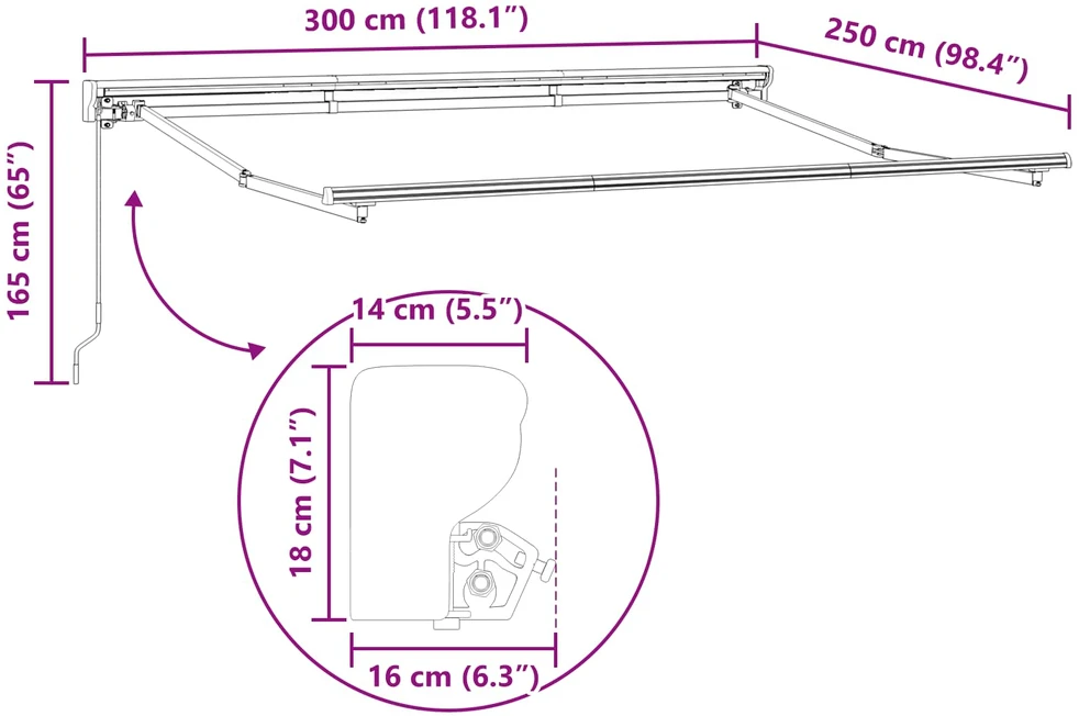 Rankinė sulankstoma markizė Geltona 3 x 2,5 m