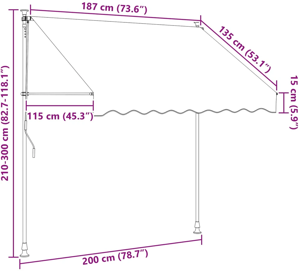 Rankinė sulankstoma markizė Juoda 200 cm