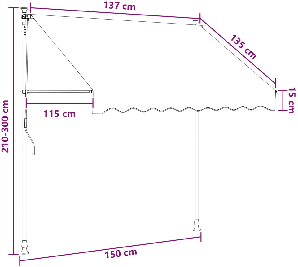Rankinė sulankstoma markizė Šviesiai pilka 150 cm