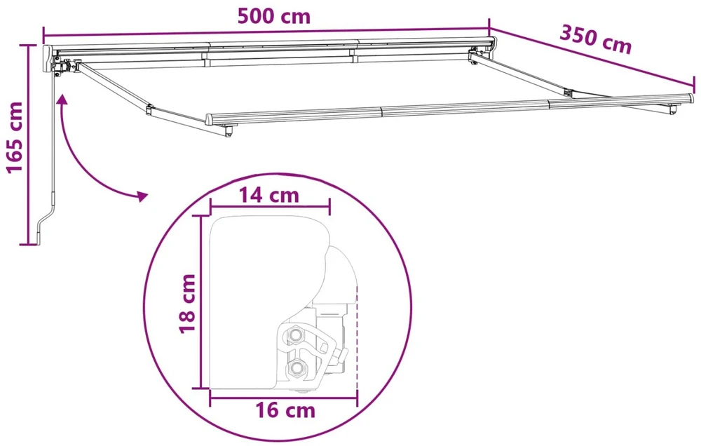 Rankinė sulankstoma markizė Šviesiai pilka ir balta. 5 × 3,5 m