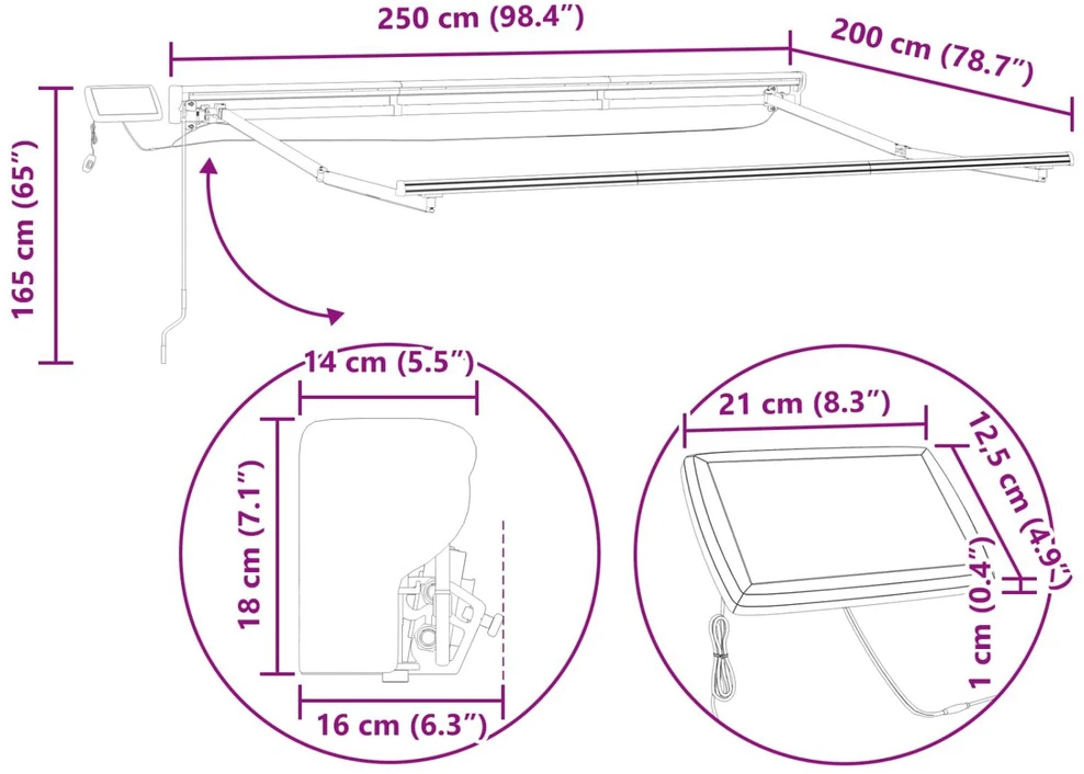 Rankinis markizės rėmas su LED 2,5 x 2 m