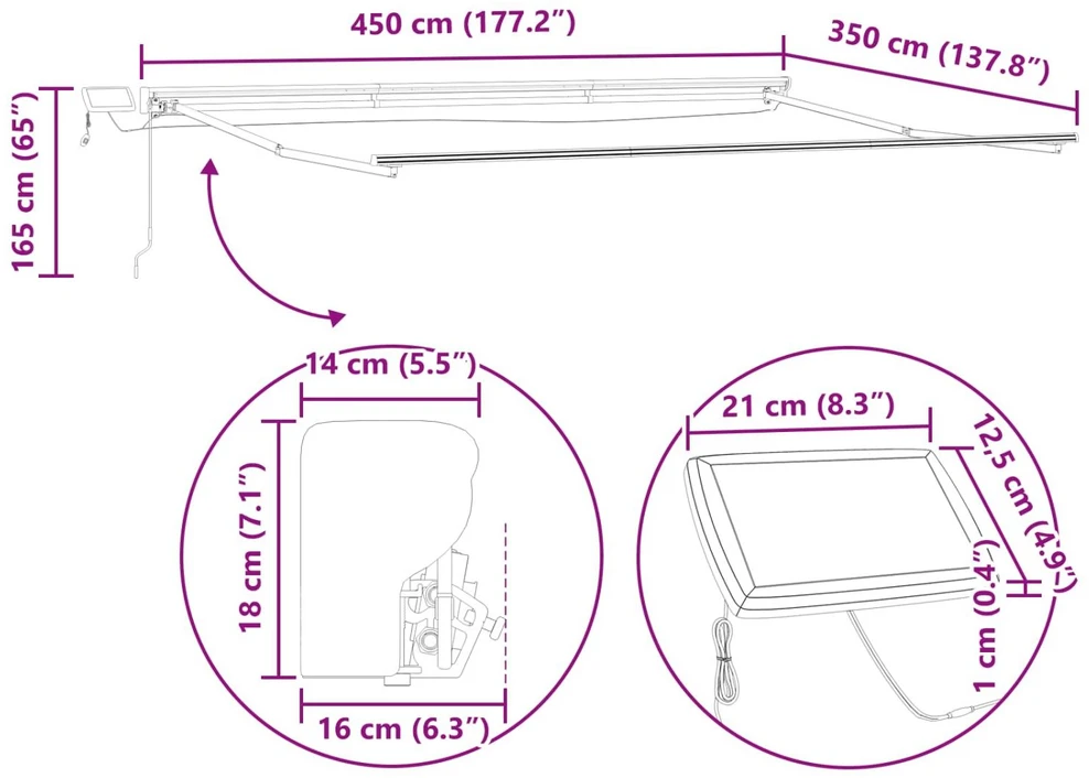 Rankinis markizės rėmas su LED 4,5 × 3,5 m