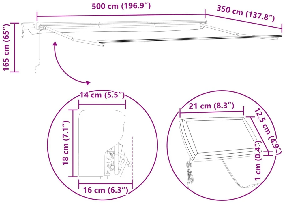 Rankinis markizės rėmas su LED Oranžinė ir pilka 5 × 3,5 m