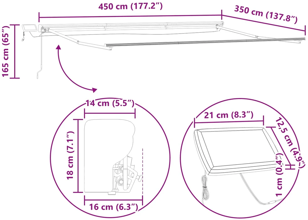 Rankinis markizės rėmas su LED Balta ir antracito 4,5 × 3,5 m