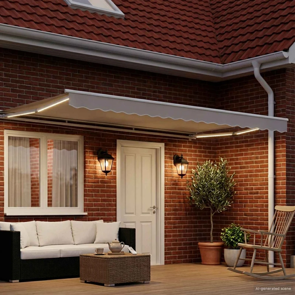 Rankinis markizės rėmas su LED Baltas 4,5 × 3 m Aliuminis