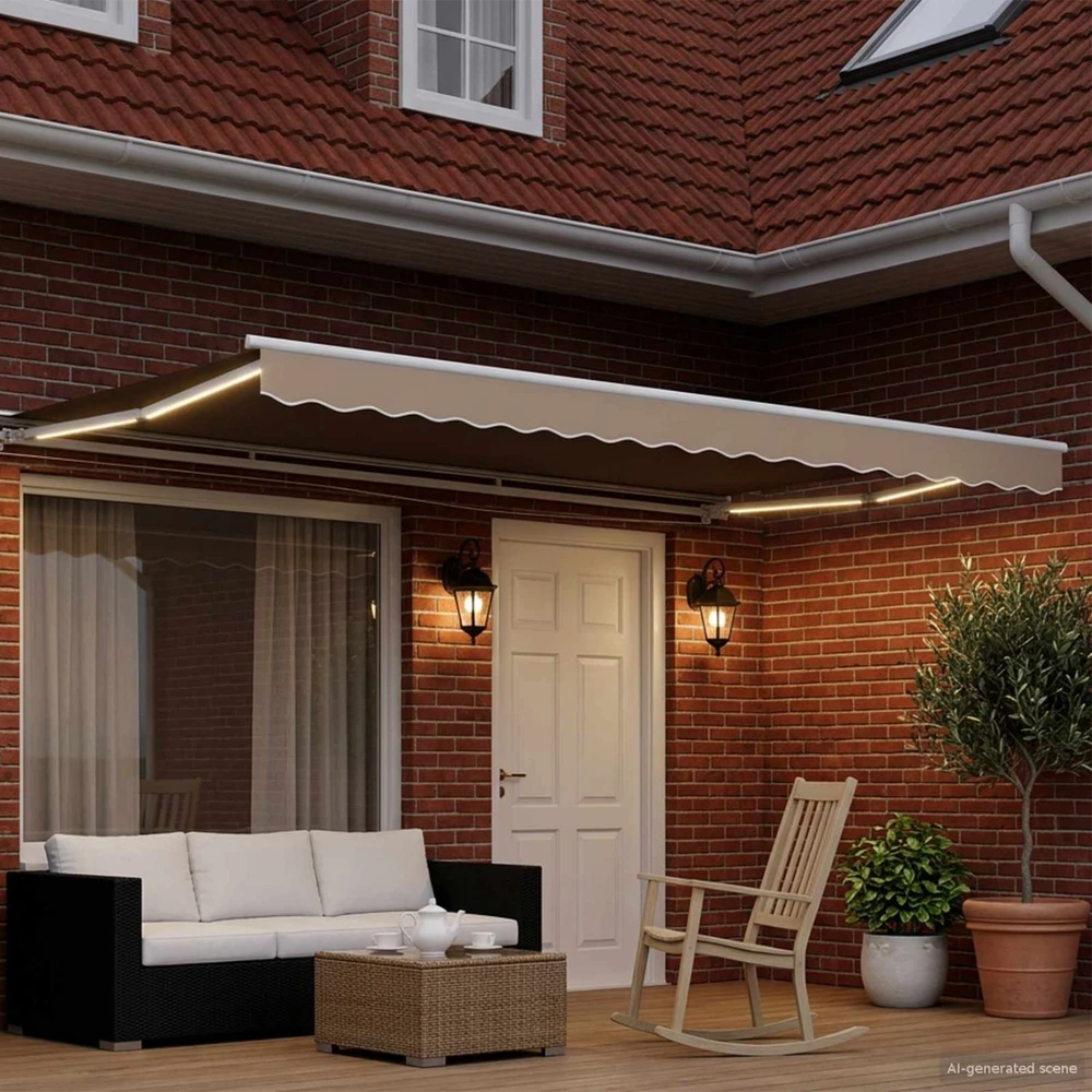 Rankinis markizės rėmas su LED Bežinė ir balta 4,5 × 3,5 m