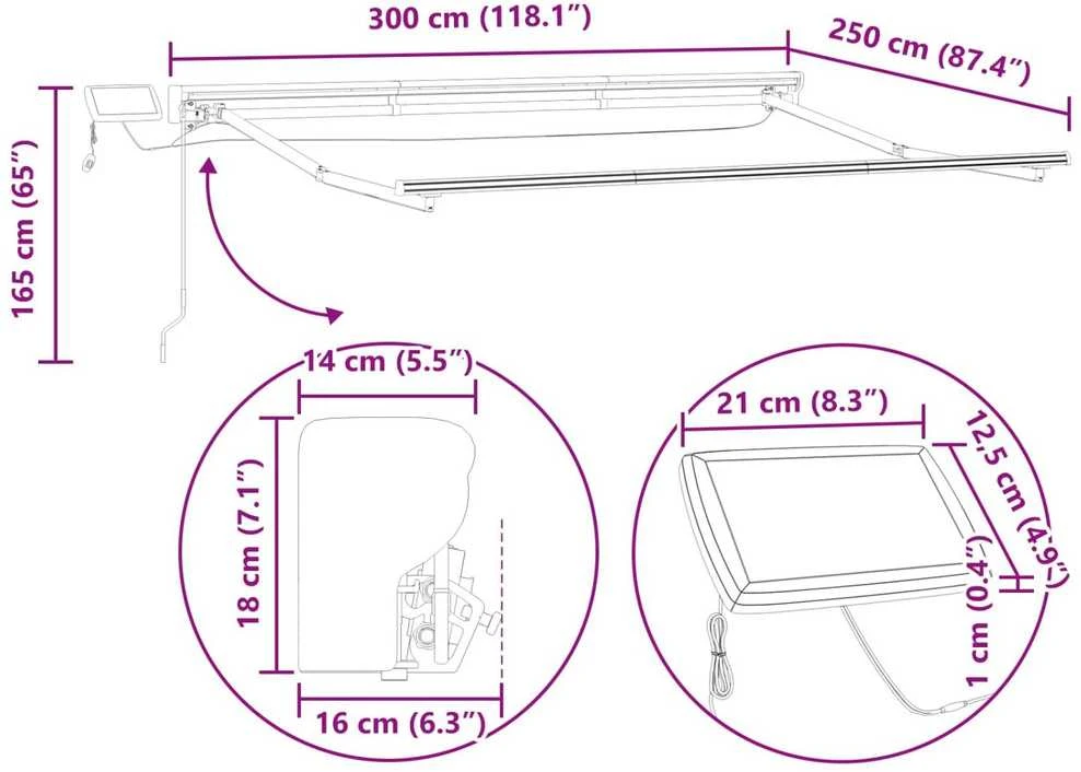 Rankinis markizės rėmas su LED Geltona ir balta 3 x 2,5 m