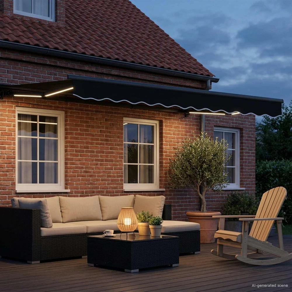 Rankinis markizės rėmas su LED Juoda ir Antracitas 3,5 x 2,5 m
