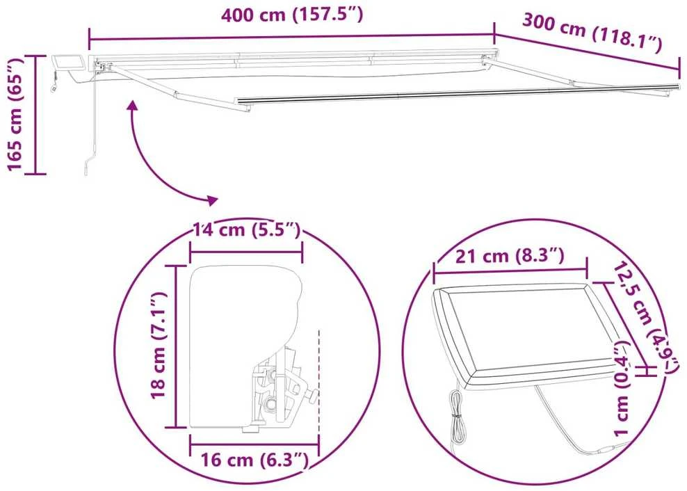 Rankinis markizės rėmas su LED Kremas ir balta 4 × 3 m