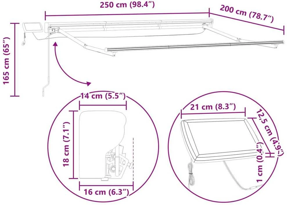 Rankinis markizės rėmas su LED Mėlyna ir balta 2,5 x 2 m