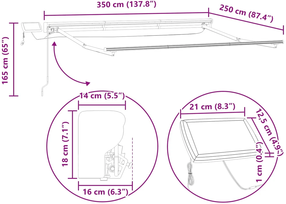Rankinis markizės rėmas su LED Mėlyna ir balta 3,5 x 2,5 m