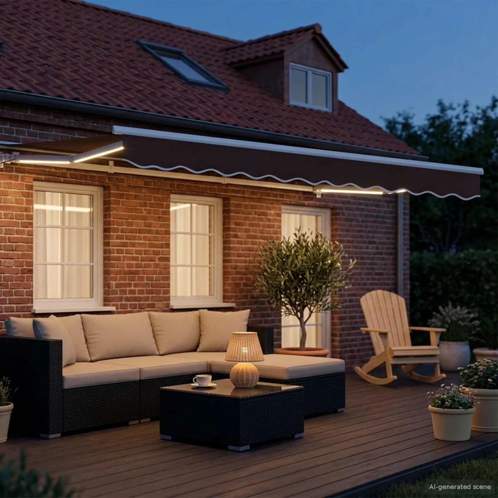 Rankinis markizės rėmas su LED Ruda ir balta 3,5 x 2 m