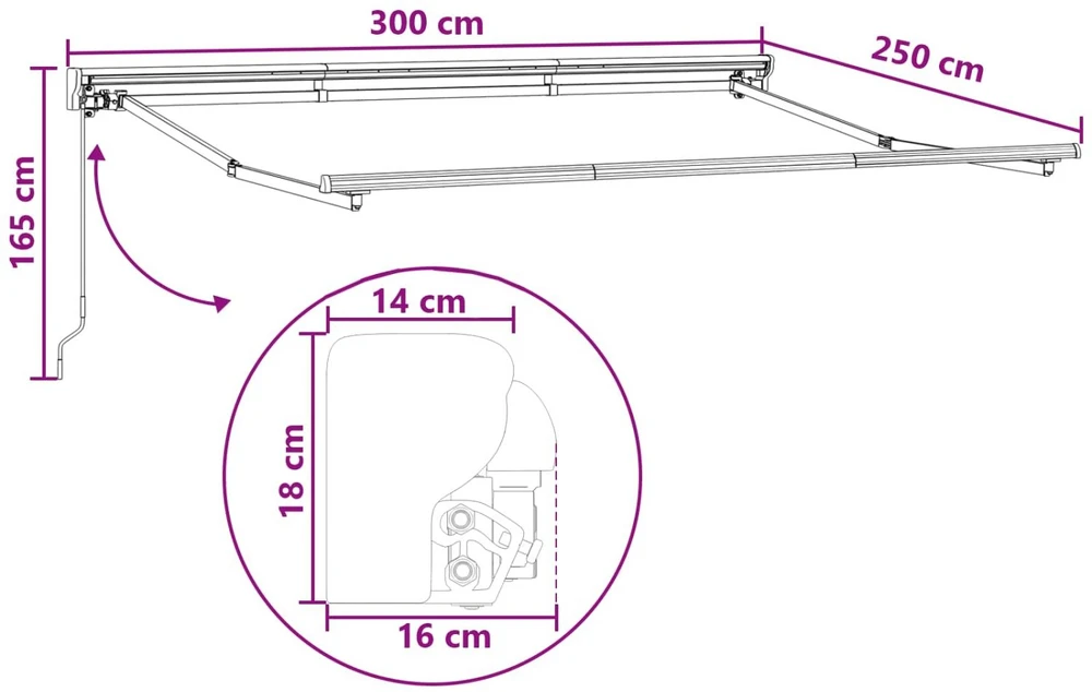 Rankinis markizės rėmas su LED Smėlio 3 x 2,5 m