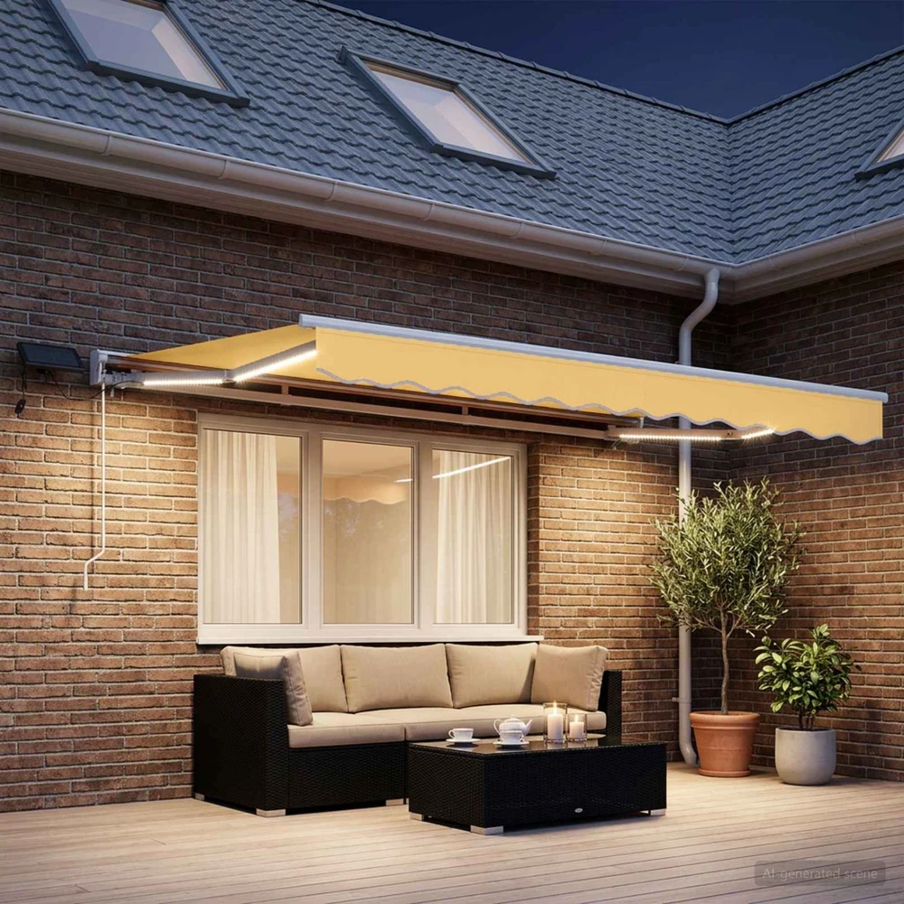 Rankinis markizės rėmas su LED Smėlio 4,5 × 3 m