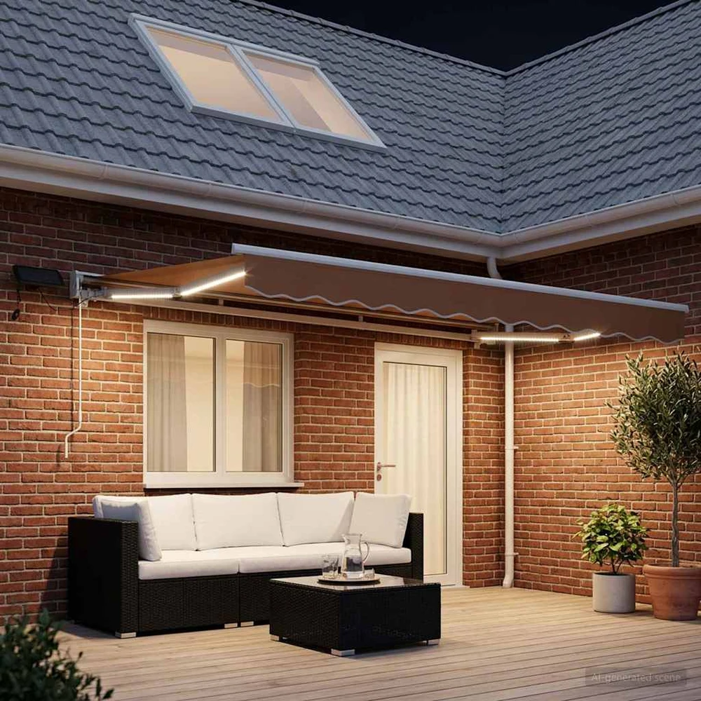 Rankinis markizės rėmas su LED Smėlio 5 × 3,5 m