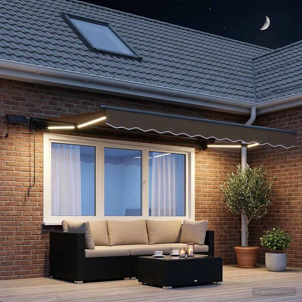Rankinis markizės rėmas su LED Taupe 3,5 x 2 m