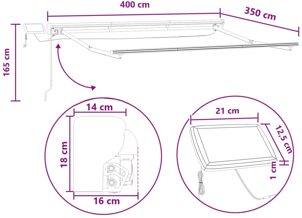 Rankinis markizės rėmas su LED Taupe 4 × 3,5 m
