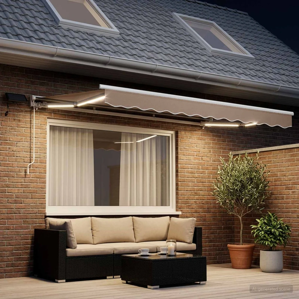 Rankinis markizės rėmas su LED Taupe 4,5 × 3 m