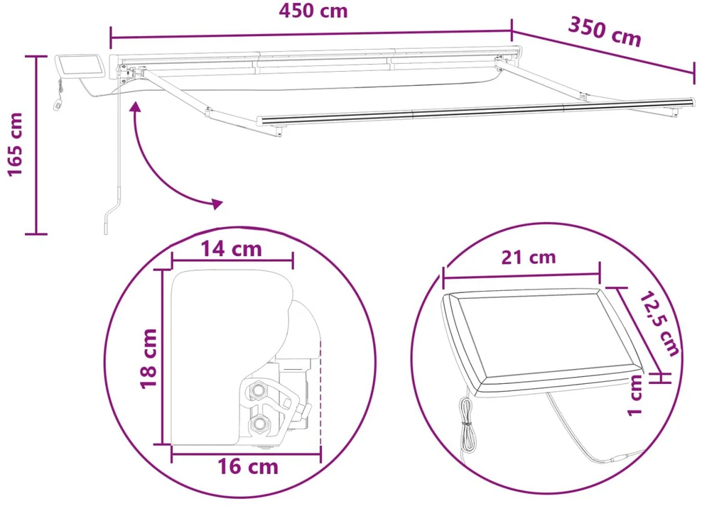 Rankinis markizės rėmas su LED Taupe 4,5 × 3,5 m