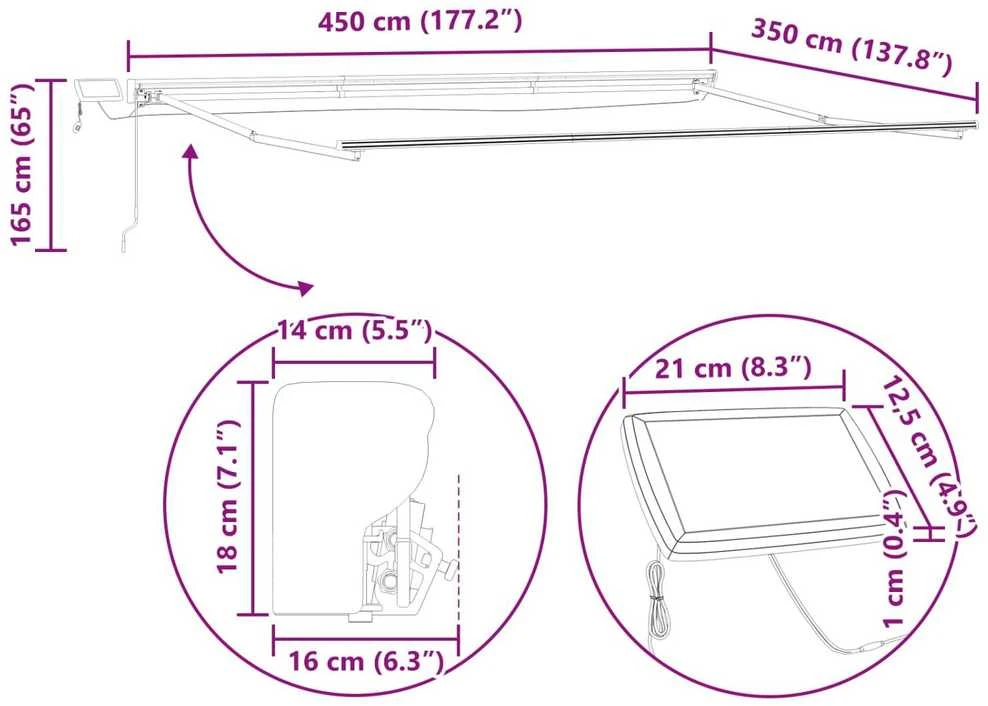 Rankinis markizės rėmas su LED 4,5 × 3,5 m