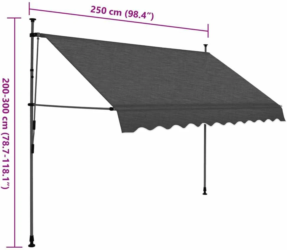Rankiniu būdu ištraukiama markizė su LED, antracito, 250cm