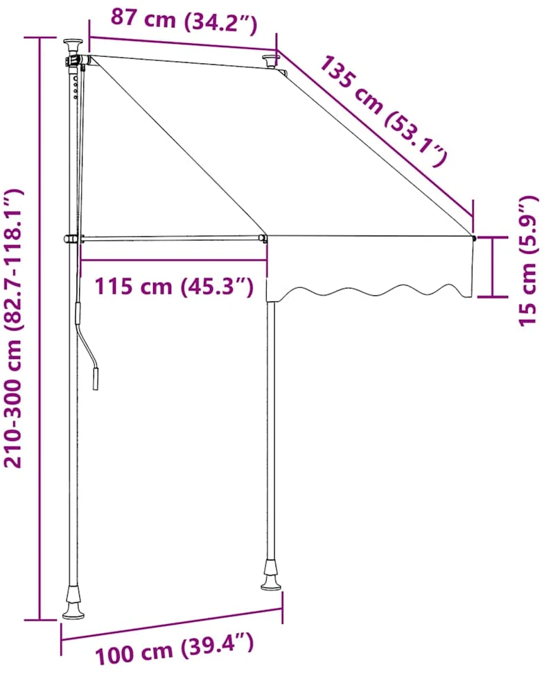 Rankiniu būdu ištraukiama markizė, kreminės spalvos, 100cm