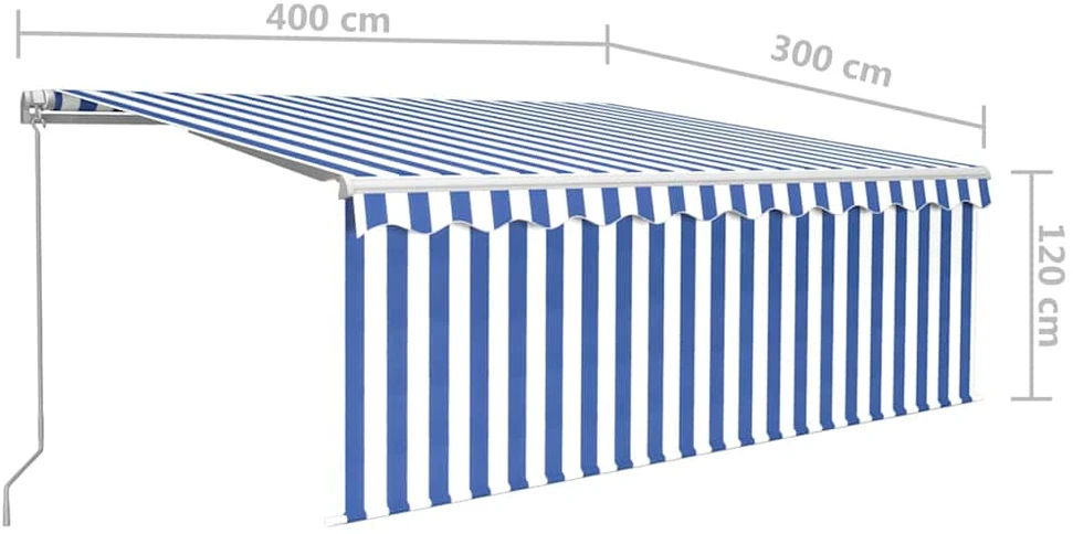 Rankiniu būdu ištraukiama markizė, mėlyna ir balta, 4x3m