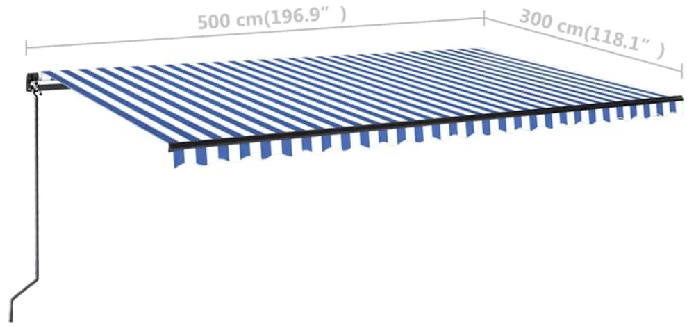 Rankiniu būdu ištraukiama markizė, mėlyna ir balta, 500x300cm