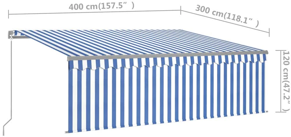 Rankiniu būdu ištraukiama markizė, mėlyna ir balta, 4x3m