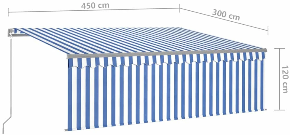 Rankiniu būdu ištraukiama markizė, mėlyna ir balta, 4,5x3m