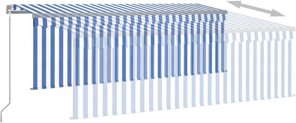 Rankiniu būdu ištraukiama markizė, mėlyna ir balta, 4,5x3m