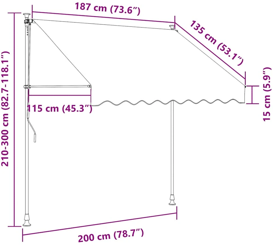 Rankiniu būdu ištraukiama markizė, mėlyni/balti dryžiai, 200cm
