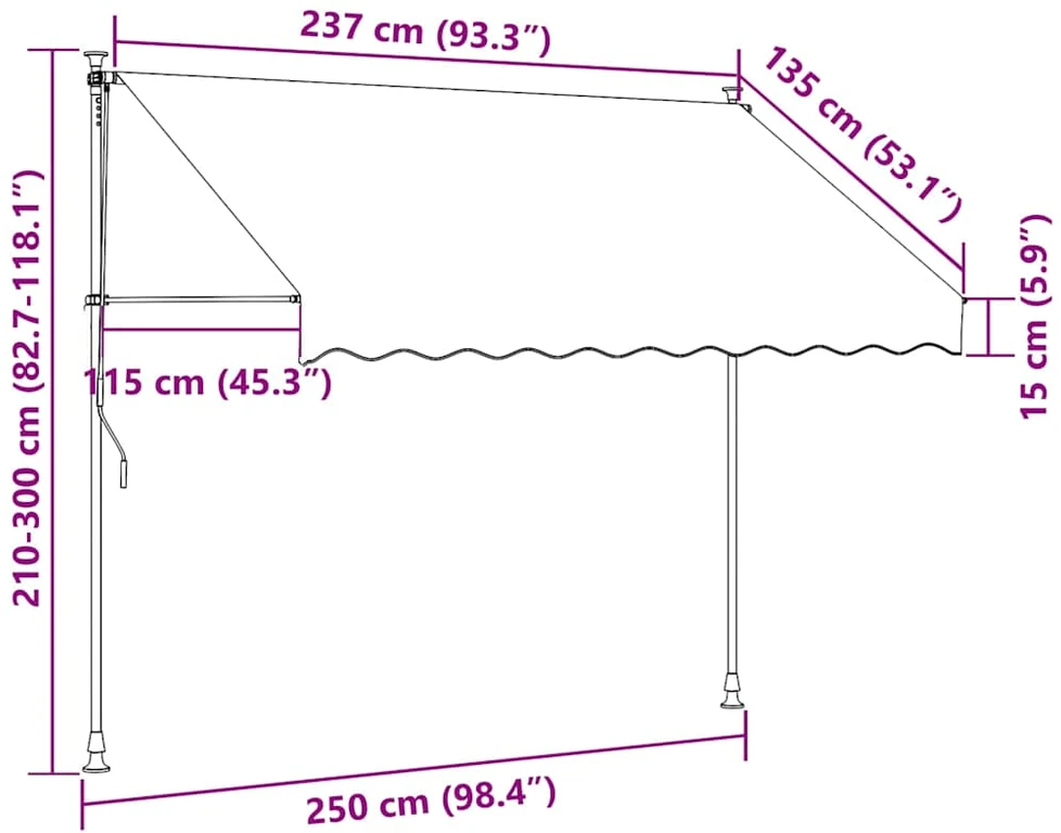 Rankiniu būdu ištraukiama markizė, oranžinė ir ruda, 250cm