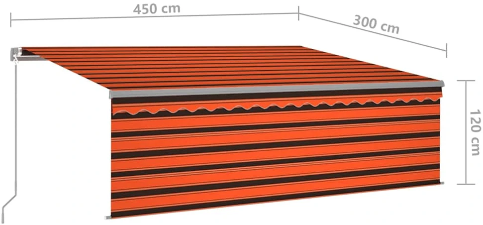 Rankiniu būdu ištraukiama markizė, oranžinė ir ruda, 4,5x3m