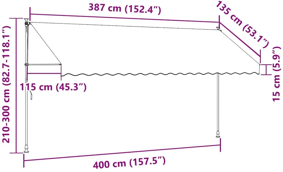 Rankiniu būdu ištraukiama markizė, oranžinė ir ruda, 400cm