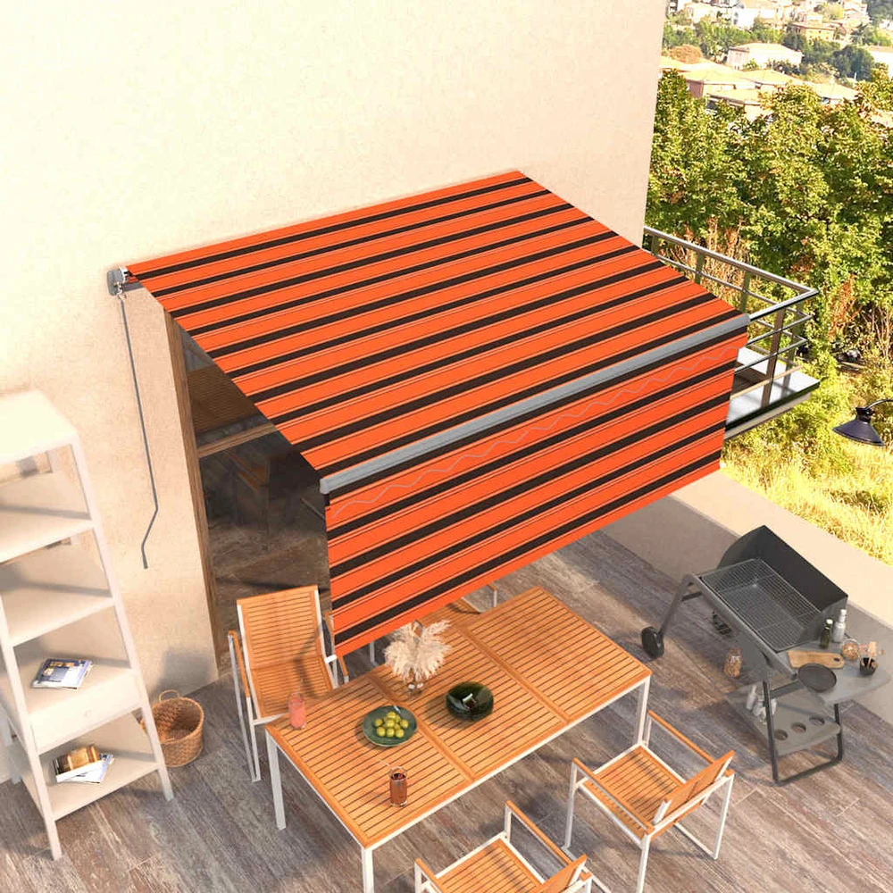 Rankiniu būdu ištraukiama markizė, oranžinė ir ruda, 3x2,5m