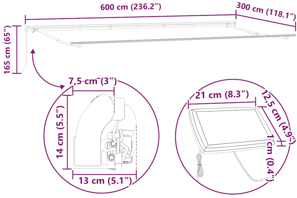 Ištraukiama markizė Ruda 600 × 300 cm Audinys ir aliuminis