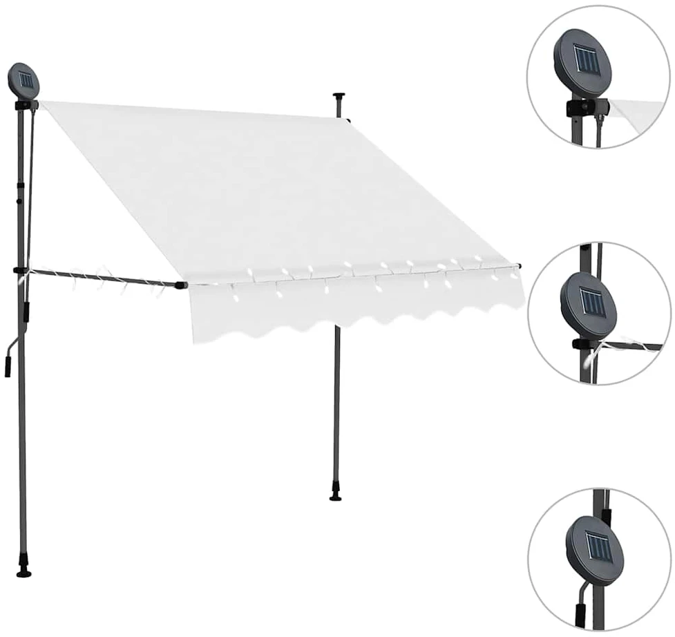 Rankiniu būdu ištraukiama markizė su LED, kreminė, 200cm