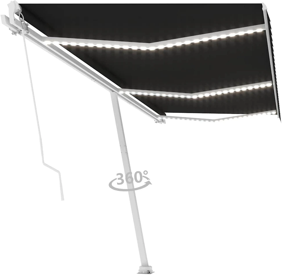 Rankiniu būdu ištraukiama markizė su LED, antracito, 600x300cm