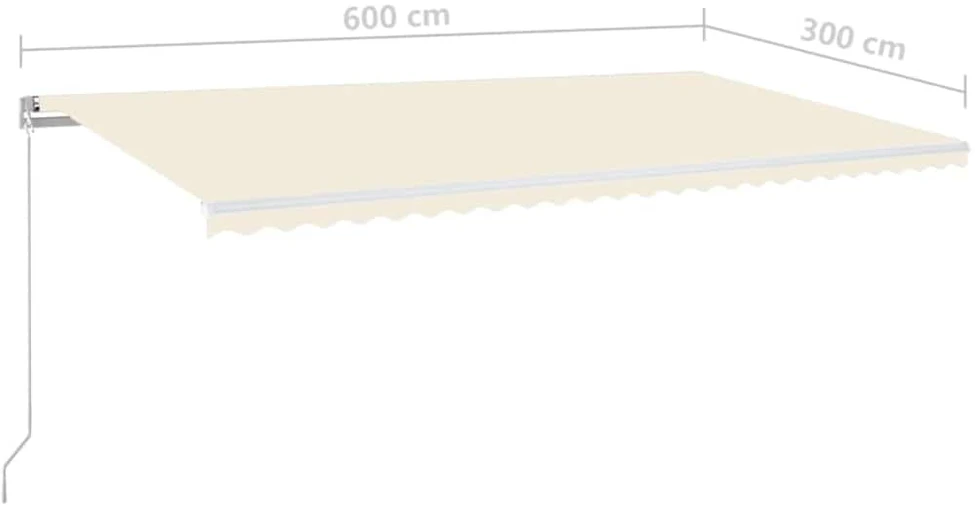 Rankiniu būdu ištraukiama markizė su LED, kreminė, 600x300cm