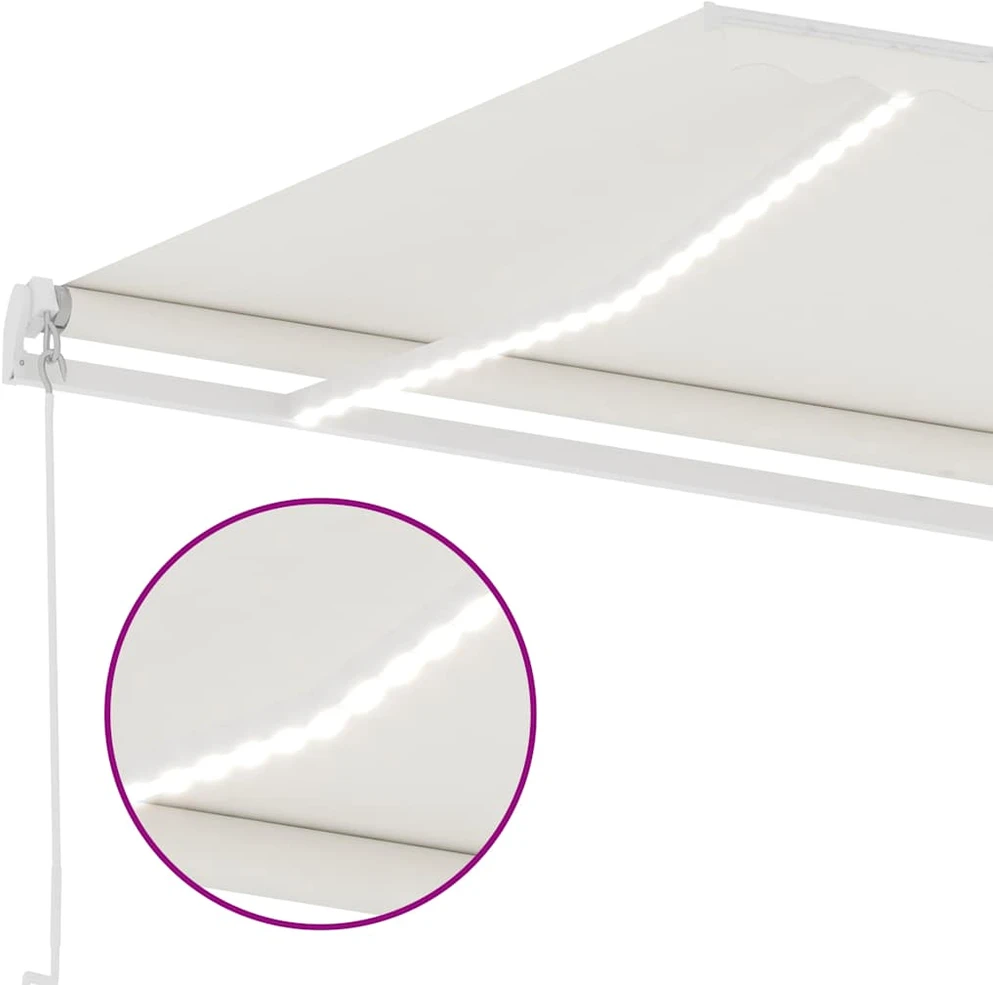 Rankiniu būdu ištraukiama markizė su LED, kreminė, 600x350cm