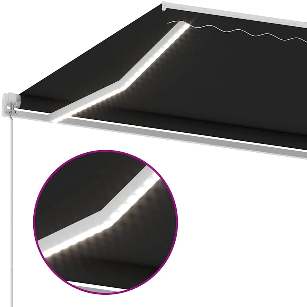 Rankiniu būdu ištraukiama markizė su LED, antracito, 600x300cm