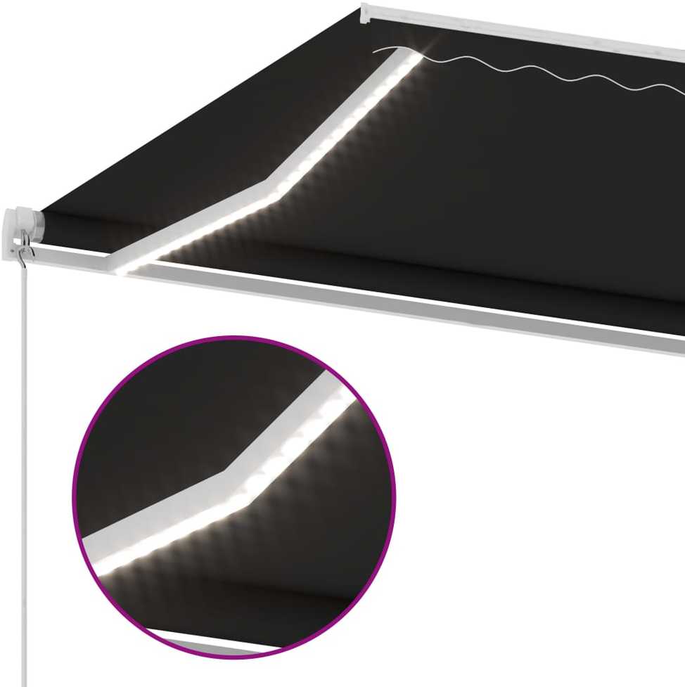 Rankiniu būdu ištraukiama markizė su LED, antracito, 600x350cm