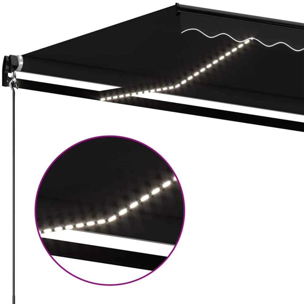 Rankiniu būdu ištraukiama markizė su LED, antracito, 450x350cm
