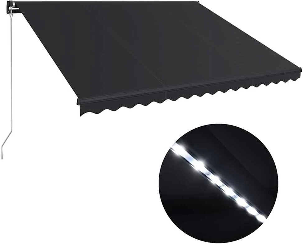 Rankiniu būdu ištraukiama markizė su LED, antracito, 450x300cm