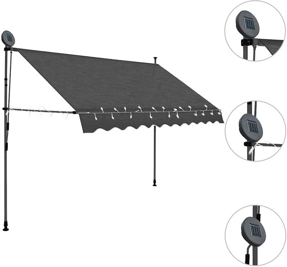 Rankiniu būdu ištraukiama markizė su LED, antracito, 300cm
