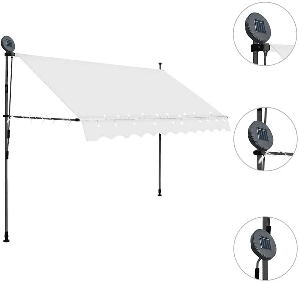 Rankiniu būdu ištraukiama markizė su LED, kreminė, 250cm
