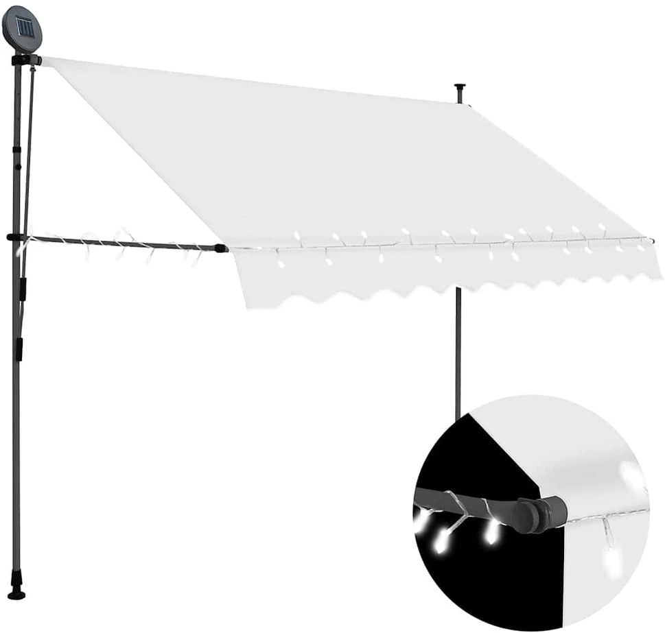 Rankiniu būdu ištraukiama markizė su LED, kreminė, 300cm