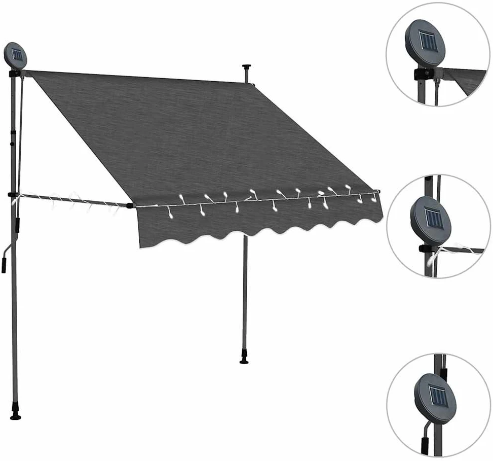 Rankiniu būdu ištraukiama markizė su LED, antracito, 100cm